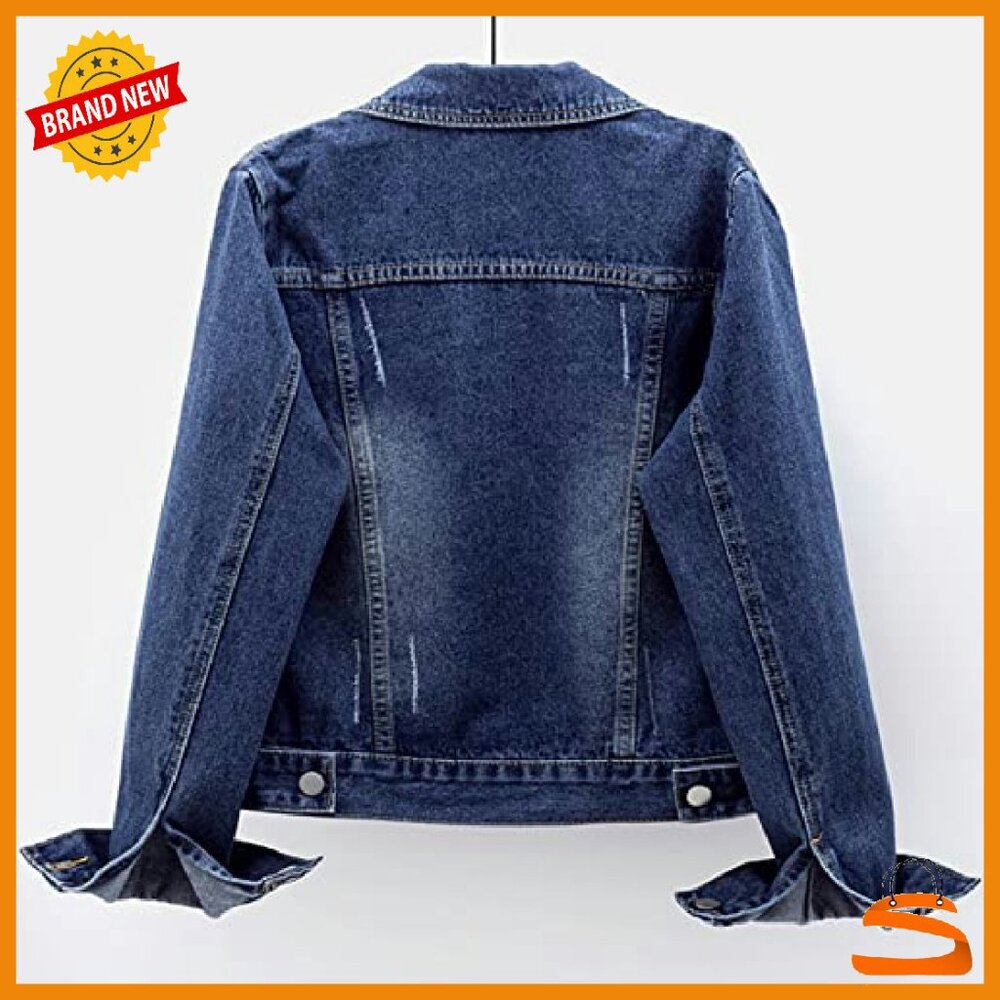 Distressed Denim Jacket with Pockets, Casual Jean Coat, True Size Fit - Picture 4 of 8